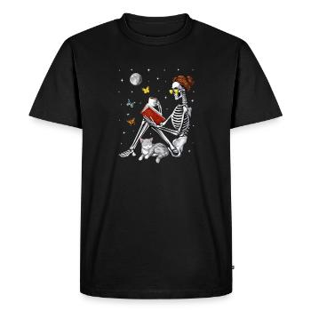 Skeleton Reading Book - Men's Premium Organic T-Shirt - black - Front - Nico (187cm)