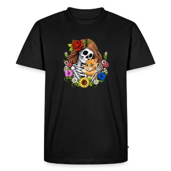 Chat squelette floral - T-shirt Premium bio Homme - noir - Devant - Nico (187cm)