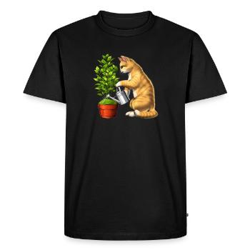 Cat Watering Plants - Men's Premium Organic T-Shirt - black - Front - Nico (187cm)