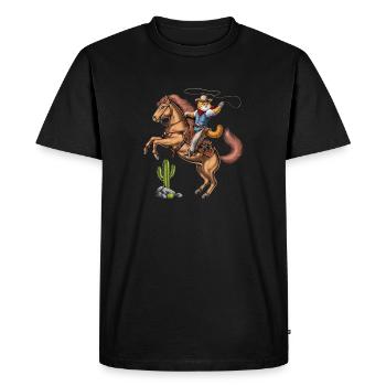 Chat Cowboy Équitation Cheval de Rodéo - T-shirt Premium bio Homme - noir - Devant - Nico (187cm)