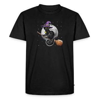 Cat Witch Riding Broom - Men's Premium Organic T-Shirt - black - Front - Nico (187cm)