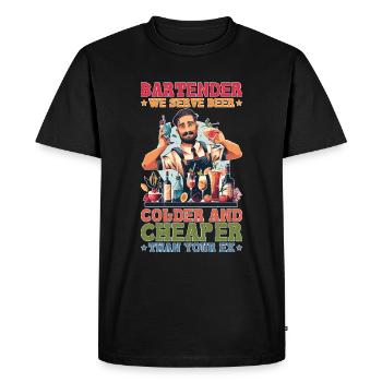 Barman, on sert de la bière plus froide que ton ex 2 - T-shirt Premium bio Homme - noir - Devant - Nico (187cm)