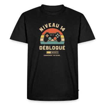 Anniversaire Niveau 14 Ans Débloqué Gamer Gaming - T-shirt Premium bio Homme - noir - Devant - Nico (187cm)