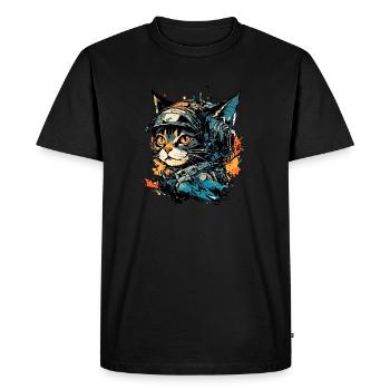 Astronaute / Espace / Vaisseau spatial / Vaisseau spatial / Chat - T-shirt Premium bio Homme - noir - Devant - Nico (187cm)