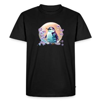 Un pingouin super mignon joue avec des bulles de savon - T-shirt Premium bio Homme - noir - Devant - Nico (187cm)