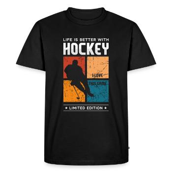 Life is better with Hockey - Men's Premium Organic T-Shirt - black - Front - Nico (187cm)