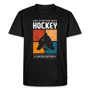 Life is better with Hockey - Men's Premium Organic T-Shirt - black - Front - Nico (187cm)