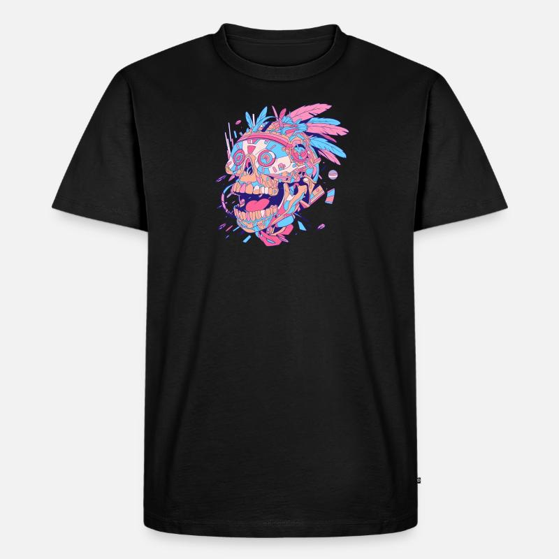 Tribal Techno Schädel - Männer Premium Bio T-Shirt - Schwarz