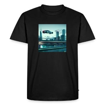 Voler Tesla dans une ville futuriste - T-shirt Premium bio Homme - noir - Devant - Nico (187cm)