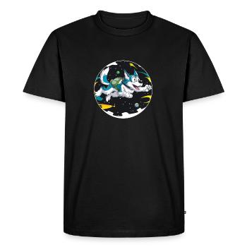 PEINTURE DE DESSIN ANIMÉ HUSKY VOLANT DANS L’ESPACE - T-shirt Premium bio Homme - noir - Devant - Nico (187cm)