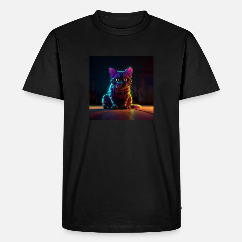 Neon Katze2 - Männer Premium Bio T-Shirt - Schwarz