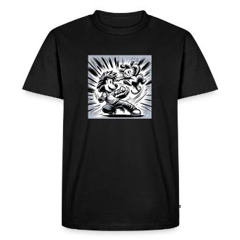 Chat courageux contre Chien féroce - T-shirt Premium bio Homme - noir - Devant - Nico (187cm)