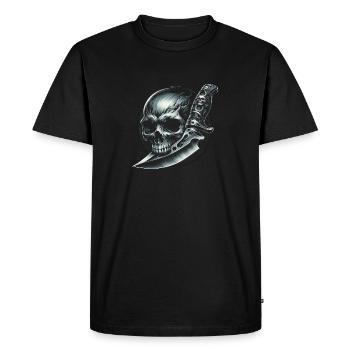 Défenseur éternel : Crâne avec couteau gravé - T-shirt Premium bio Homme - noir - Devant - Nico (187cm)