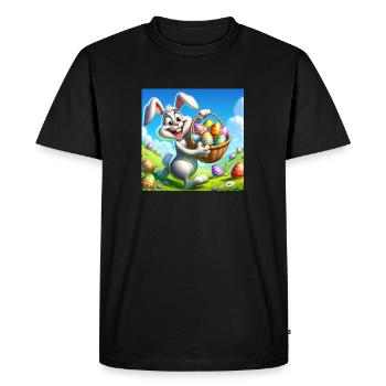 Un joyeux lapin de Pâques sur une prairie verte - T-shirt Premium bio Homme - noir - Devant - Nico (187cm)