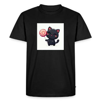 Sweet Kitty noir avec grosse sucette - T-shirt Premium bio Homme - noir - Devant - Nico (187cm)