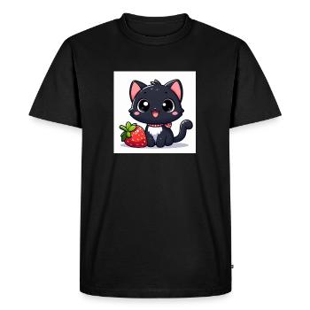 Sweet Kitty noir avec fraise et collier - T-shirt Premium bio Homme - noir - Devant - Nico (187cm)