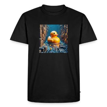 Yellow Bath Duck in Risograph Hyperrealism City - Men's Premium Organic T-Shirt - black - Front - Nico (187cm)
