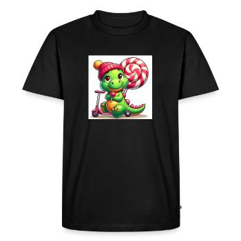 Crocodile vert avec chapeau sucette et rouleau sucette - T-shirt Premium bio Homme - noir - Devant - Nico (187cm)
