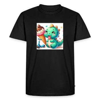 Dino vert avec cornet de crème glacée et rouleau - T-shirt Premium bio Homme - noir - Devant - Nico (187cm)