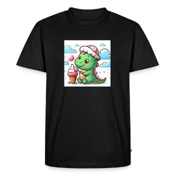 Dino avec chapeau et cornet de glace - T-shirt Premium bio Homme - noir - Devant - Nico (187cm)