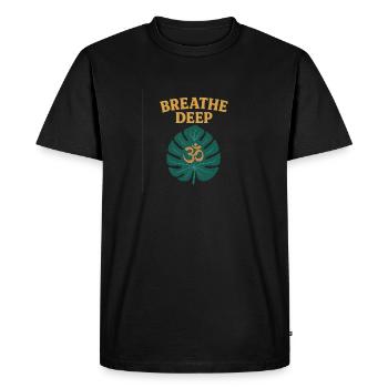 Respirez profondément avec la feuille de Monstera - T-shirt Premium bio Homme - noir - Devant - Nico (187cm)