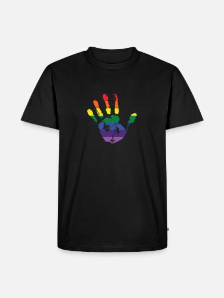 Rainbow hand handprint - Men's Premium Organic T-Shirt - black