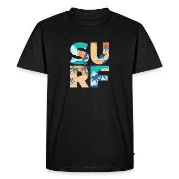SURF Dété Plage Vagues Surf - Idée cadeau - T-shirt Premium bio Homme - noir - Devant - Nico (187cm)