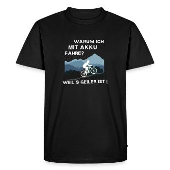 Warum ich mit Akku fahre E-Bike Mountain Bike - Männer Premium Bio T-Shirt - Schwarz - Vorne - Nico (187cm)