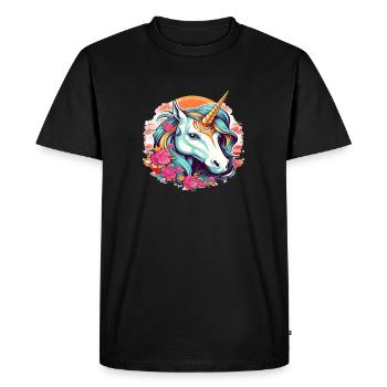 Licorne fleur - T-shirt Premium bio Homme - noir - Devant - Nico (187cm)
