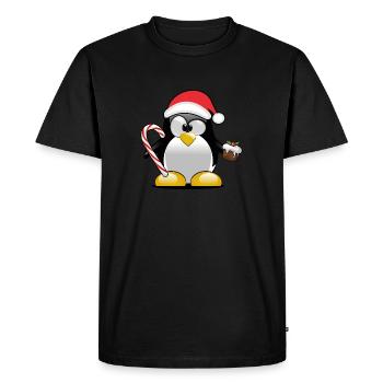 TUX Pinguin - Weihnachten mit Süßigkeiten - Männer Premium Bio T-Shirt - Schwarz - Vorne - Nico (187cm)