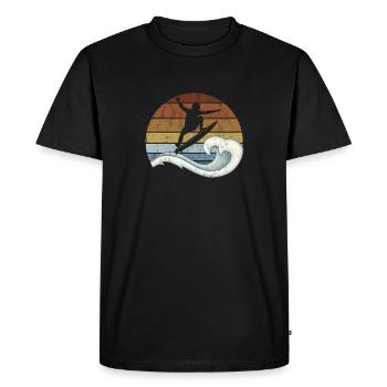 Rétro coucher de soleil surfeur Kick Out vagues surf - T-shirt Premium bio Homme - noir - Devant - Nico (187cm)