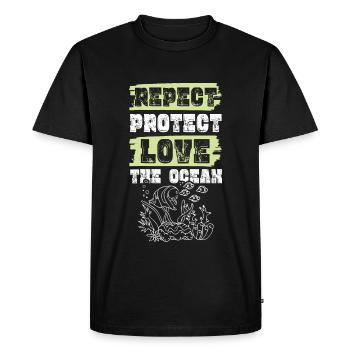 Pollution Amour Sauver l’Océan - T-shirt Premium bio Homme - noir - Devant - Nico (187cm)
