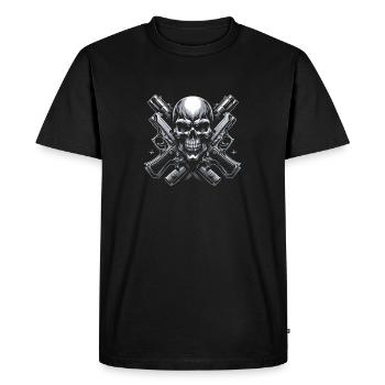Sentinelle blindée : Crâne de pistolets croisés - T-shirt Premium bio Homme - noir - Devant - Nico (187cm)