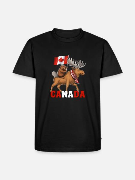 Canada Beaver Riding Moose FULL - Men's Premium Organic T-Shirt - black