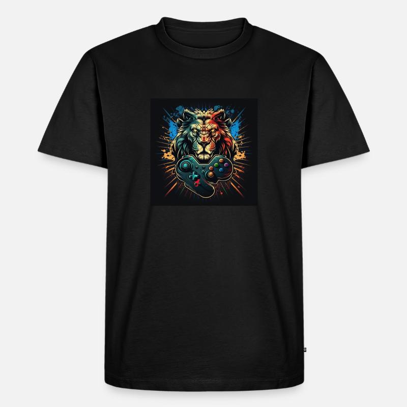 Game On Lion - Männer Premium Bio T-Shirt - Schwarz