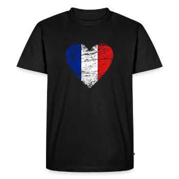 Drapeau France Vintage Occasion Look Coeur Amour FR - T-shirt Premium bio Homme - noir - Devant - Nico (187cm)