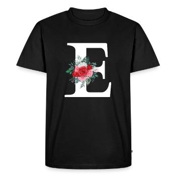 Red Floral Letter E - Men's Premium Organic T-Shirt - black - Front - Nico (187cm)
