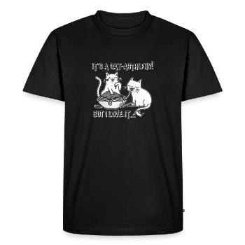 Spaghetti Cats - Deux chats s'amusent avec des pâtes - T-shirt Premium bio Homme - noir - Devant - Nico (187cm)