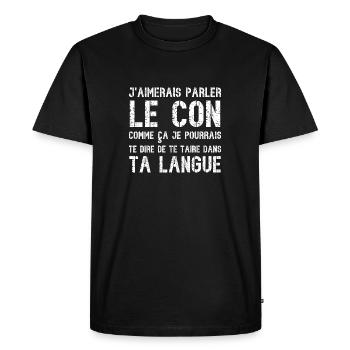 j'aimerais parler le con - T-shirt Premium bio Homme - noir - Devant - Nico (187cm)