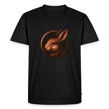 Rabbit animal head design in emblem - Men's Premium Organic T-Shirt - black - Front - Nico (187cm)