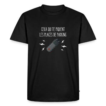 ceux qui te piquent les places de parking - T-shirt Premium bio Homme - noir - Devant - Nico (187cm)
