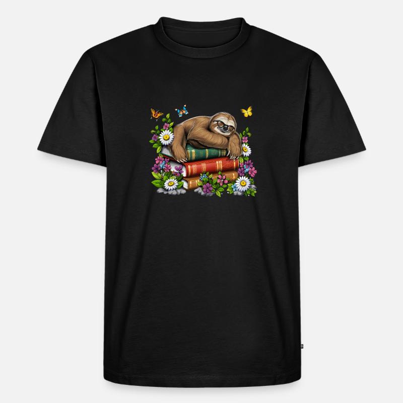 Lazy Sloth Bücher - Männer Premium Bio T-Shirt - Schwarz