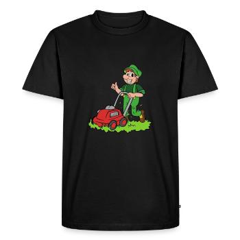 Gardener with lawnmower - Men's Premium Organic T-Shirt - black - Front - Nico (187cm)