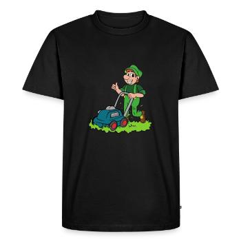 Gardener with lawnmower - Men's Premium Organic T-Shirt - black - Front - Nico (187cm)