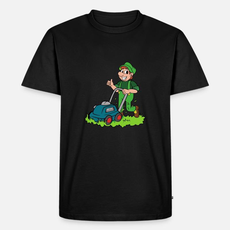 Gärtner mit Rasenmäher - Männer Premium Bio T-Shirt - Schwarz