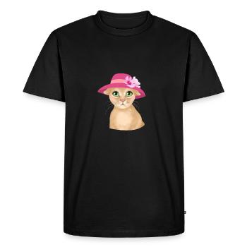 Chat avec chapeau et fleur - T-shirt Premium bio Homme - noir - Devant - Nico (187cm)