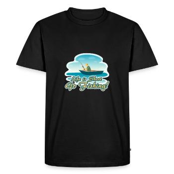 « Life is Short Go Fishing » - Bateau pêcheur cadeau - T-shirt Premium bio Homme - noir - Devant - Nico (187cm)
