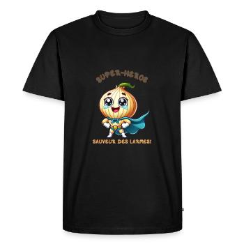 Super - heros - sauveur des larmes - T-shirt Premium bio Homme - noir - Devant - Nico (187cm)