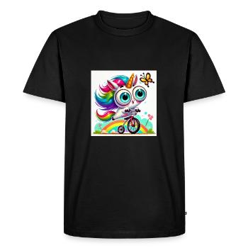 Licorne drôle sur vélo - T-shirt Premium bio Homme - noir - Devant - Nico (187cm)