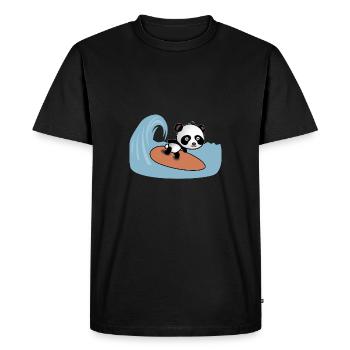 Panda Surfer chevauche la vague - Comic Style motif - T-shirt Premium bio Homme - noir - Devant - Nico (187cm)